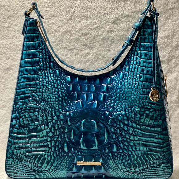 Brahmin Blue Patina-Tabitha Crocodile-Embossed Shoulder Bag